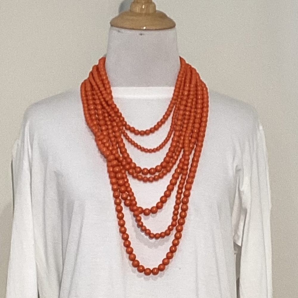 Women's Necklaces 16" Orange Mupilty Strans Acrylic Beads